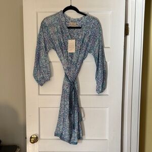 Hannah Blue and Teal Floral Wrap Dress